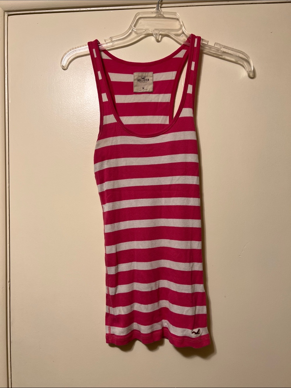 Hollister Hot Pink and White Striped Racerback Tank